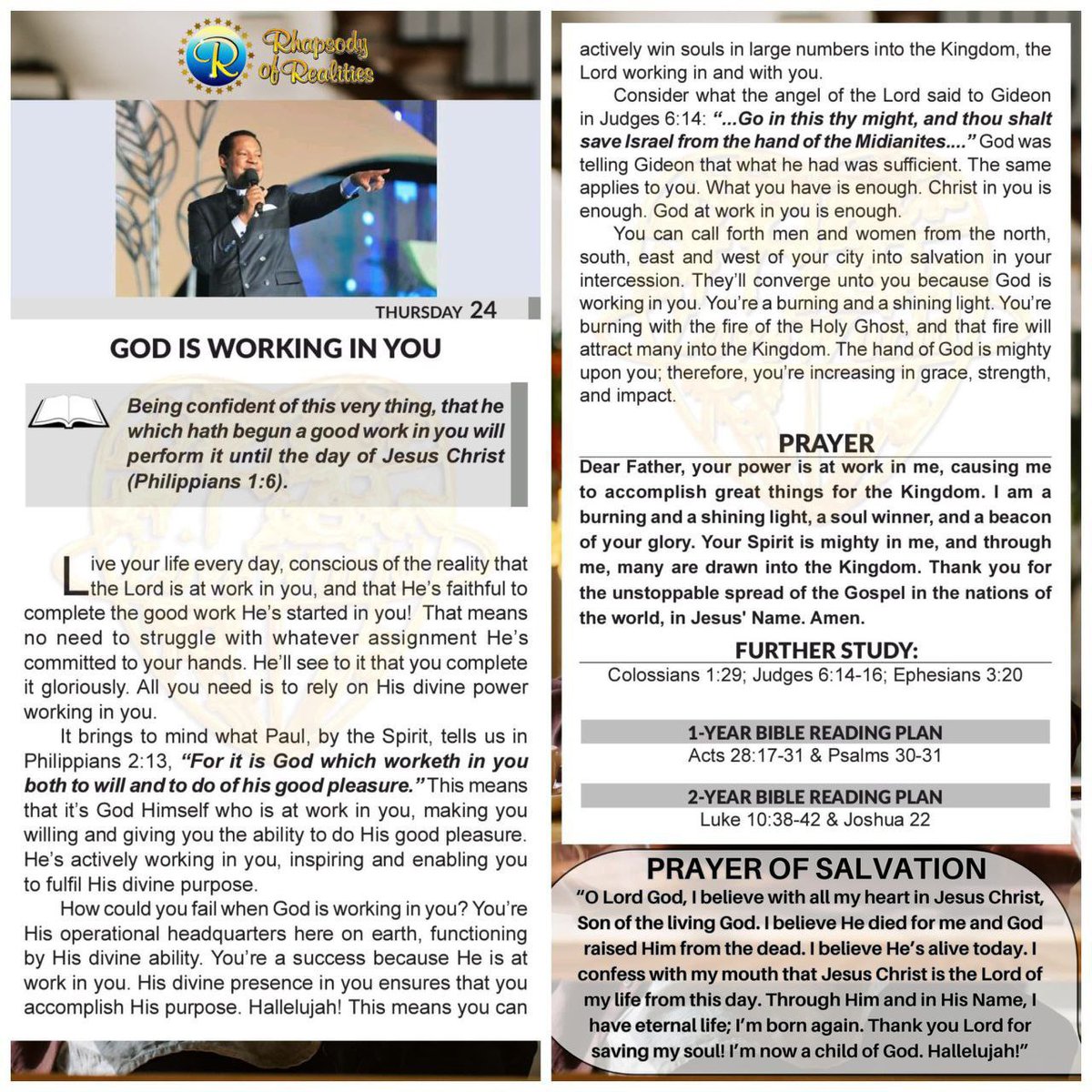 SaintSeyiB's tweet image. GOD IS WORKING IN YOU
Being confident of this very thing, that he which hath begun a good work in you will perform it until the day of Jesus Christ (Philippians 1v6).
Live your life every day, conscious of the reality that the Lord is at work in you, and that He’s faithful to…