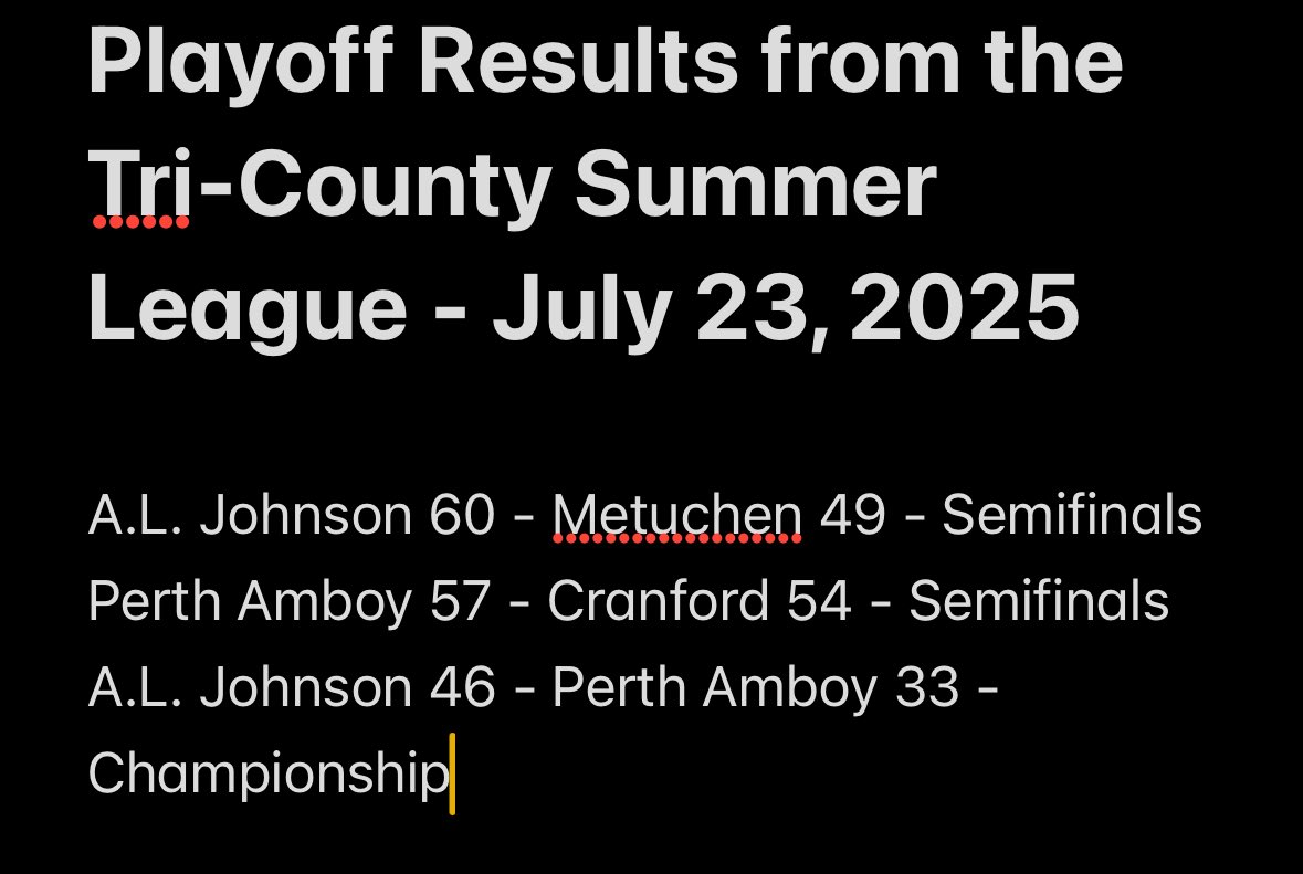 gmchoops's tweet image. Playoff Results from the 2025 Tri-County Summer League in Clark on Wednesday night. #njhoops #gmchoops
