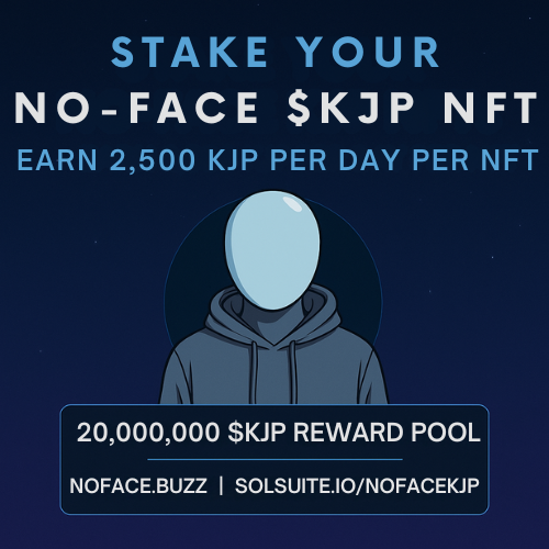 TreeCityWes's tweet photo. STAKE YOUR NO-FACE KJP NFTs!
👤 GOES LIVE THIS FRIDAY!
👤 Earn from the 20,000,000 KJP pool
👤 Stake your NFTs. Claim your place.

👉 https://t.co/SfgxQSf5VI
👉 https://t.co/Q1HTK5XpMN

#KJP #NOFACE #NFT #Solana https://t.co/K3HFPqhPQg