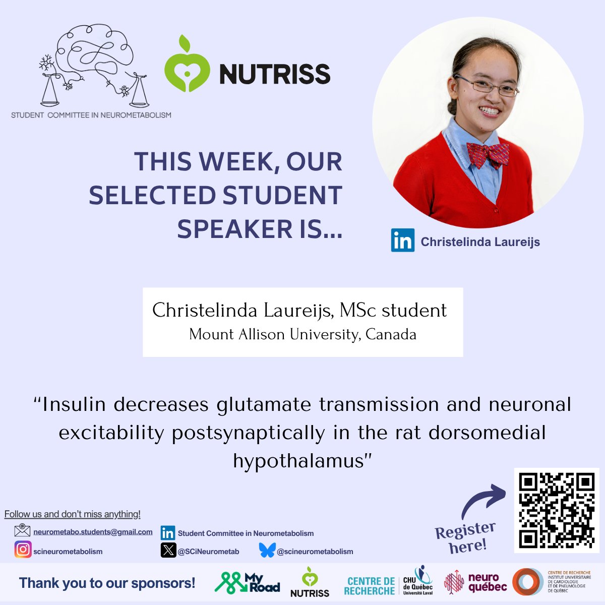 SCiNeurometab's tweet photo. 🚨This week for the neurometabolism summer seminars we have the pleasure of hosting Dr. Alexandra DiFeliceantonio from Virginia Tech, giving a talk on “Studying neural and physiological factors of food choice in humans”.🍽️🧠

Register here! https://t.co/ma8guhNgEh https://t.co/JbeiZn7NrF