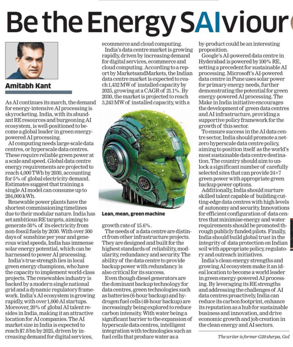 amitabhk87's tweet image. As AI continues to transform industries and revolutionize our daily lives, the demand for energy-intensive AI processing is skyrocketing.
AI computing needs necessitate the immediate build-up of large-scale hyper-scale data centers. They
require reliable green power at a scale…