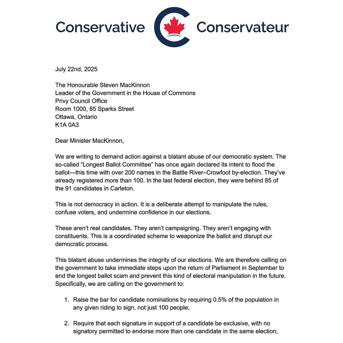 TimUppal's tweet image. Conservatives call on the Liberals to end the longest ballot scam.