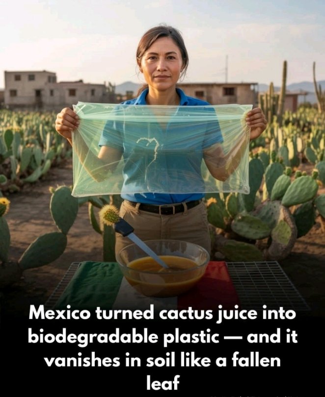 Mexico turns cactus juice into biodegradable plastic that vanishes in soil like a leaf! 🌵💚🌎 Sustainable innovation at its best! #BiodegradablePlastic #ClimateAction <a href="/judithcallagha9/">judith callaghan 🌱🌱🌱</a> <a href="/rhosking252/">Robert Redmayne Hosking 🔥🌍🔥</a> <a href="/endelstamberg/">Endel Stamberg #FightFor1Point5</a> <a href="/antonioguterres/">António Guterres</a>