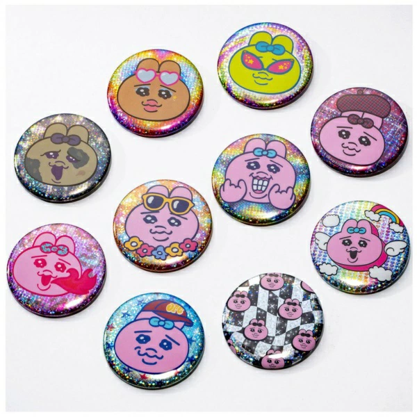 新商品📣／#ad 「#おぱんちゅうさぎ スパンコール風かがやき缶バッジ