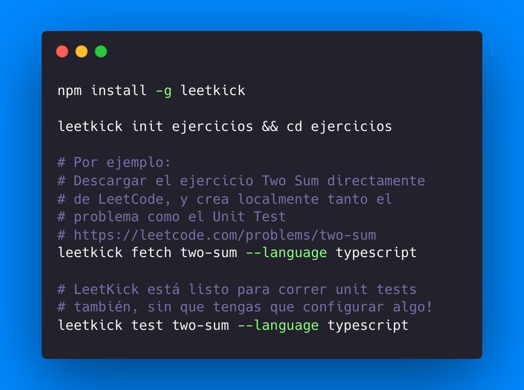 charliesbot's tweet image. Les presento mi nuevo proyecto -&amp;gt; LeetKick: un CLI q te permite resolver ejercicios de LeetCode localmente

Es una herramienta hecha para tener en un monorepo todos tus ejercicios separados por lenguaje

LK crea TODO lo q necesitas, incluyendo unit tests

github.com/charliesbot/le…