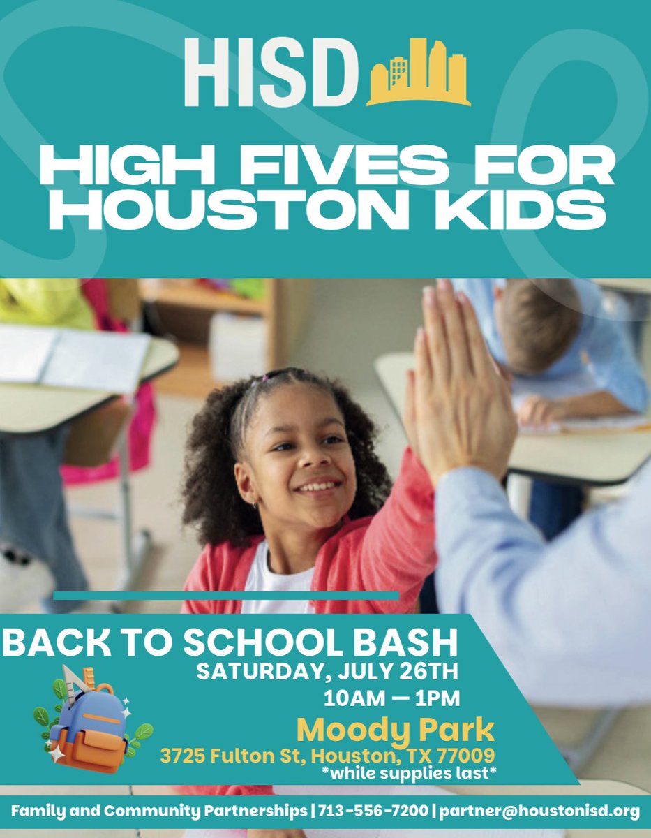 Looking for school supplies for the upcoming school year? This Saturday, July 26th, there will be a free school supply distribution at Moody Park from 10am-1pm, while supplies last! See the flyer below for more information!✂️✏️📚
#HerreraHuskies #preparation