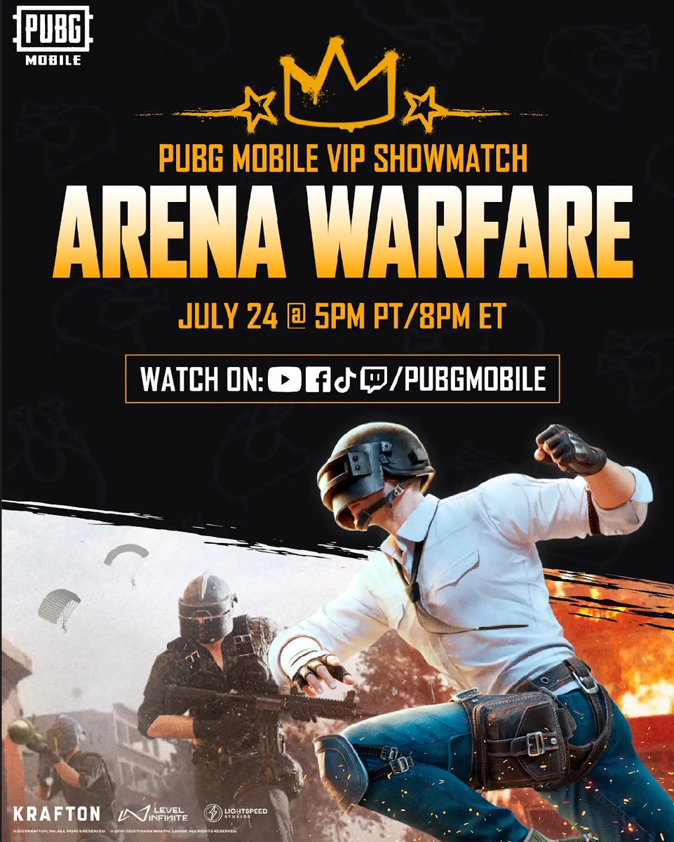 713space's tweet photo. I'm excited to be one of the team captains for the PUBG MOBILE VIP Showmatch: Arena Warfare! Won't take anything but first place!

🗓️ July 24th
🕔 5:00PM PT
💰 $4,000 USD Prize Pool

#PUBGMVIP #RANKEDARENA #PUBGMPartner https://t.co/J3oGwFpe7y
