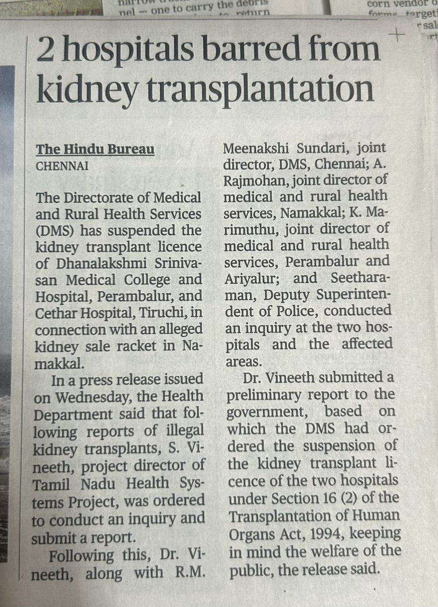 tnrags's tweet image. Two hospitals in Tamil Nadu have been banned from performing organ transplants, following complaints about dubious kidney donations. @the_hindu has named the hospitals while @TOIChennai hasn’t. Neither of them has mentioned one of the hospitals — Dhanalakshmi Srinivasan Medical…