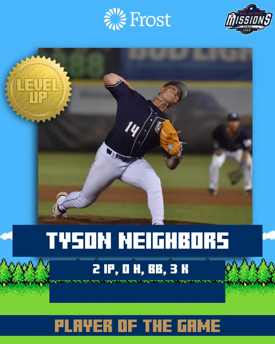 missionsmilb's tweet image. Tyson Neighbors has still not allowed an earned run in July! He tossed two more scoreless frames tonight to make it an even 10 this month. His electricity makes him tonight's @FrostBank Player of the Game!