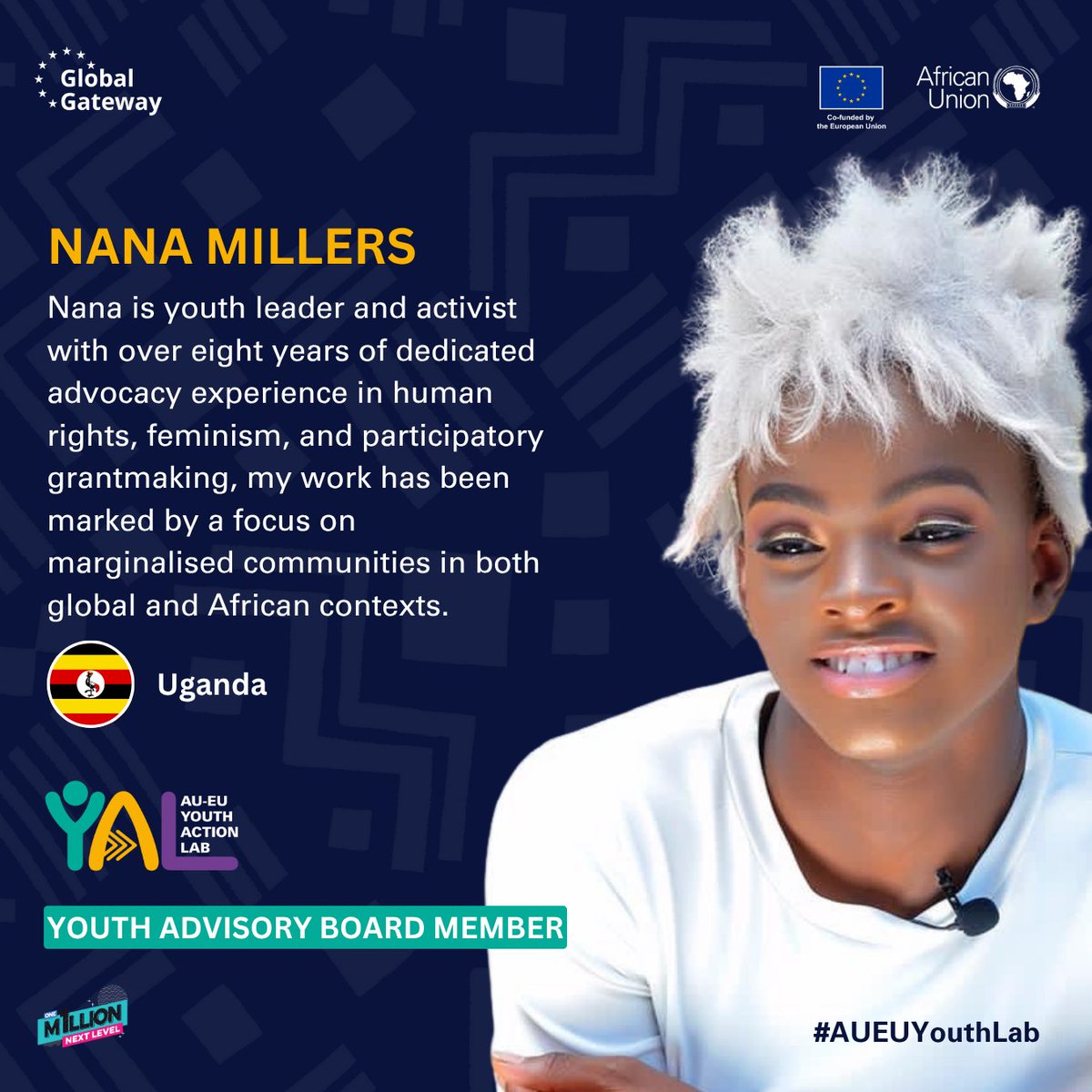 AUEUYouthLab's tweet image. Meet Nana Millers, a bold youth leader and activist from Uganda 🇺🇬.
With 8+ years of passionate advocacy, Nana champions human rights, feminism and participatory grantmaking, working tirelessly to uplift marginalized communities across Africa and beyond.
A true believer in…