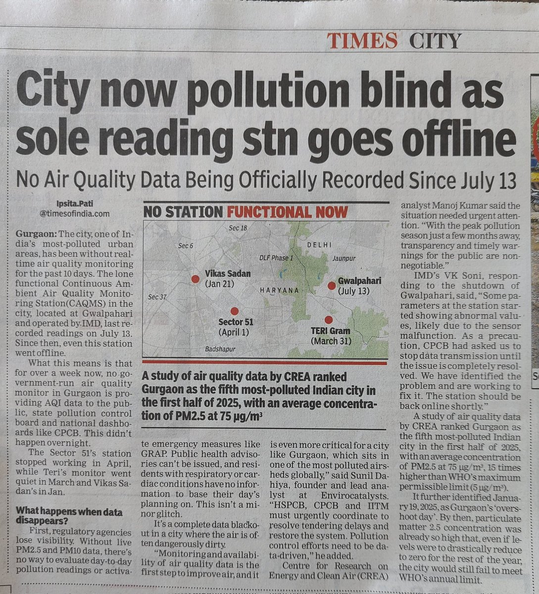 IpsitaTOI's tweet image. Data blackout: 10 days on, city air quality stations cease operation
@CPCB_OFFICIAL
@HspcbN @HspcbS
@manoj_kumar_nr @Sunil_S_Dahiya
@IMDWeather @CAQM_Official
timesofindia.indiatimes.com/city/gurgaon/g…