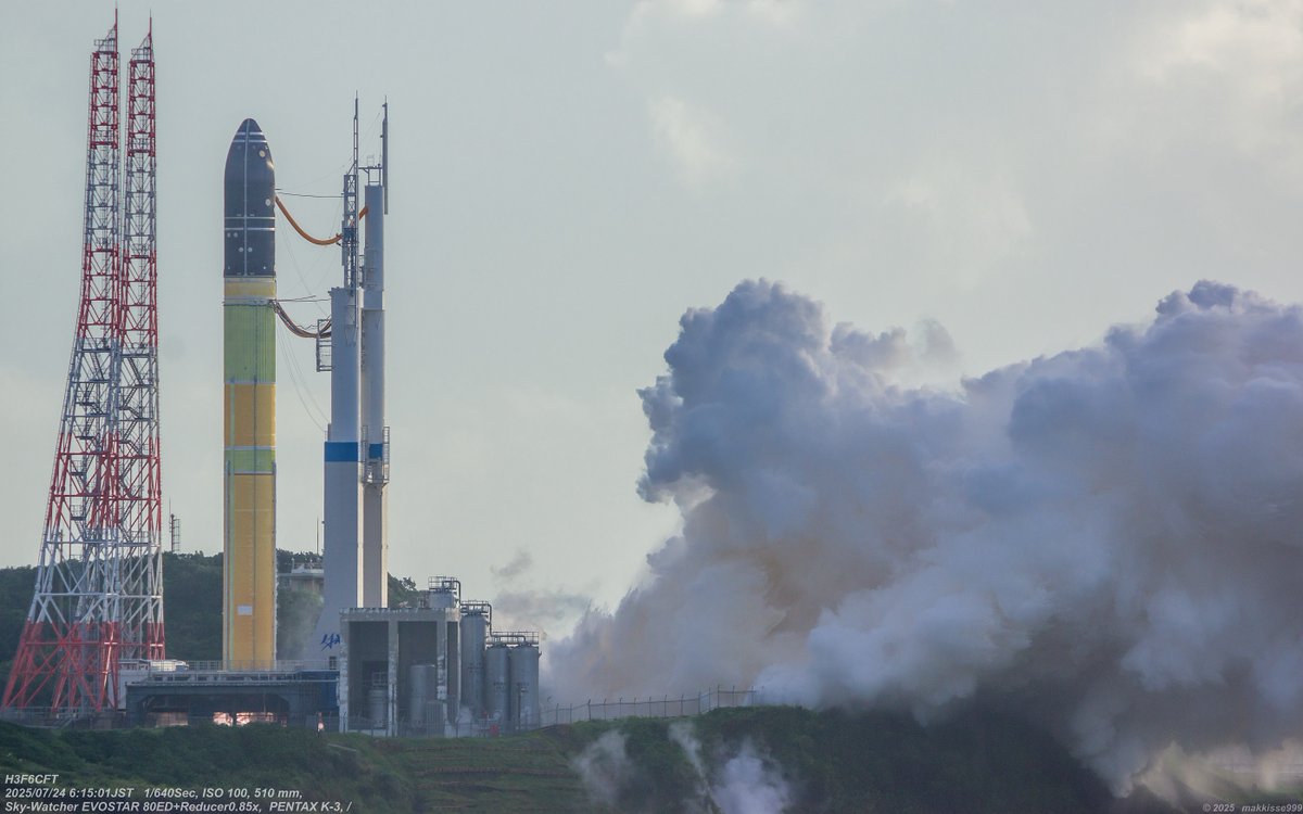 makkisse999's tweet image. 7月24日 6:14~　H3ロケット6号機（30形態試験機）1段実機型タンクステージ燃焼試験 [Captive Firing Test]。試験開始を15分のばして実施。25秒間の燃焼試験はあっという間です。発射台越しに炎がチラ見え。#H3F6CFT #JAXA #燃焼試験 #種子島宇宙センター