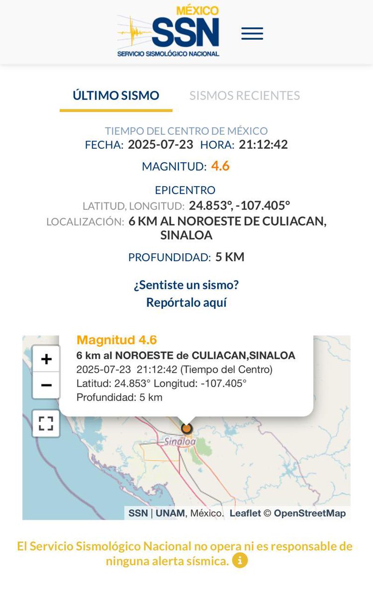 marcosvizcarra's tweet image. El @SSNMexico reporta que el sismo en Culiacán fue de 4.6 grados