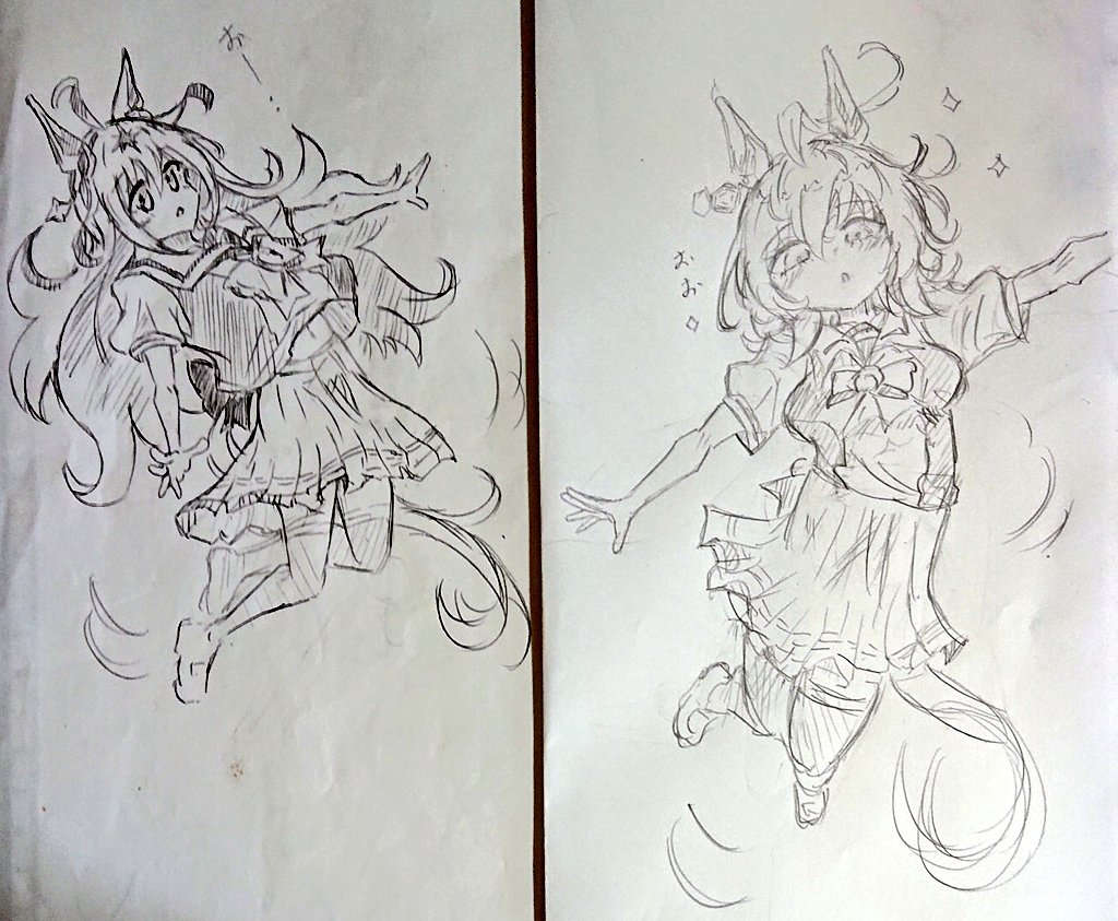 umieri24's tweet image. お昼のラクガキ☘️

この前の続き？

ふわふわユニヴァース❇️と
ふわふわタキオン🧪
・・・何でふわふわしてるんだw？？