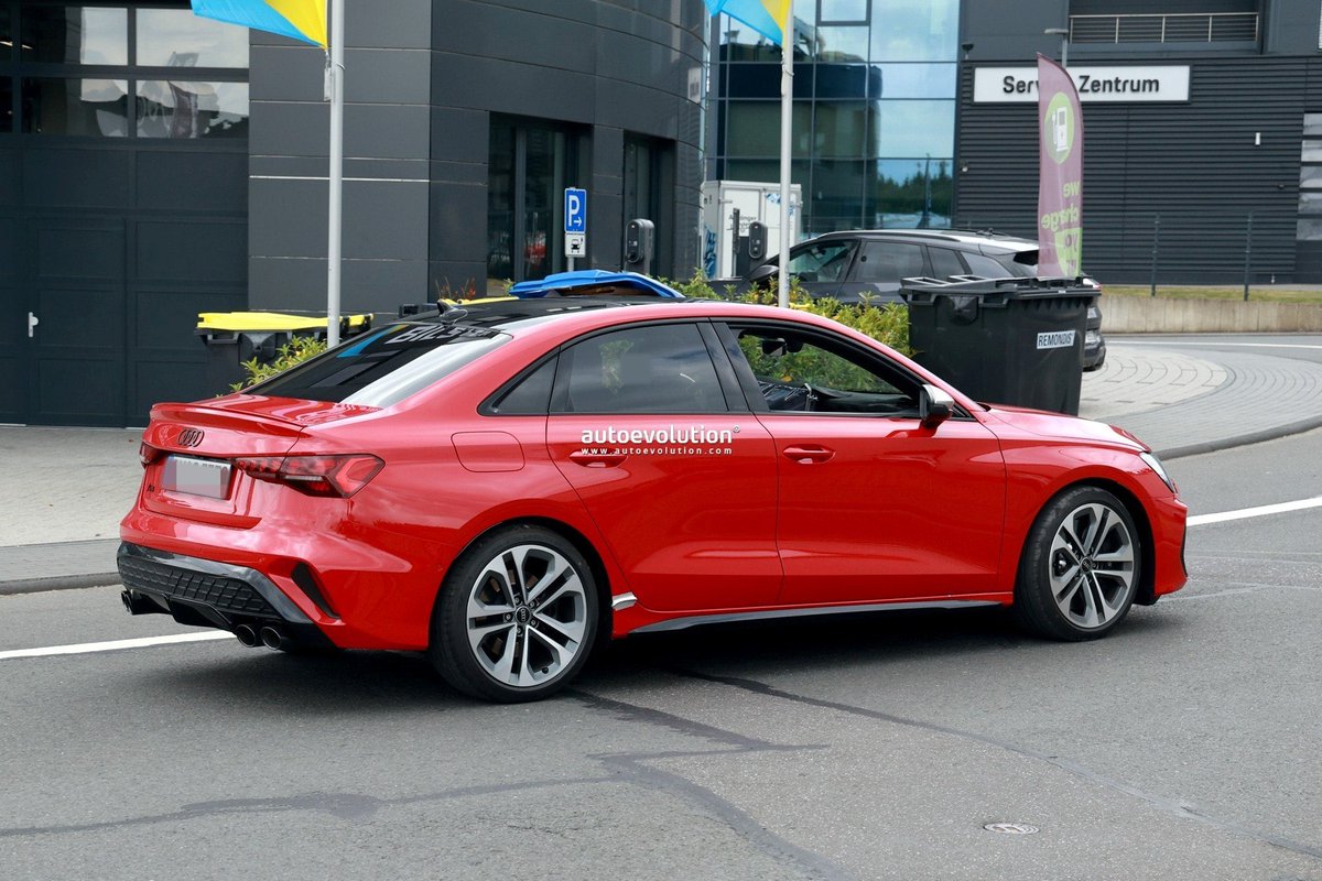 The compact 2028 Audi S3 reveals its heavily updated cabin in our first official batch of spy photos. From what we can see, the sedan will feature a redesigned steering wheel, an 11.9-in. digital instrument cluster, as well as an enlarged 12.8-in. center touchscreen display. #S3