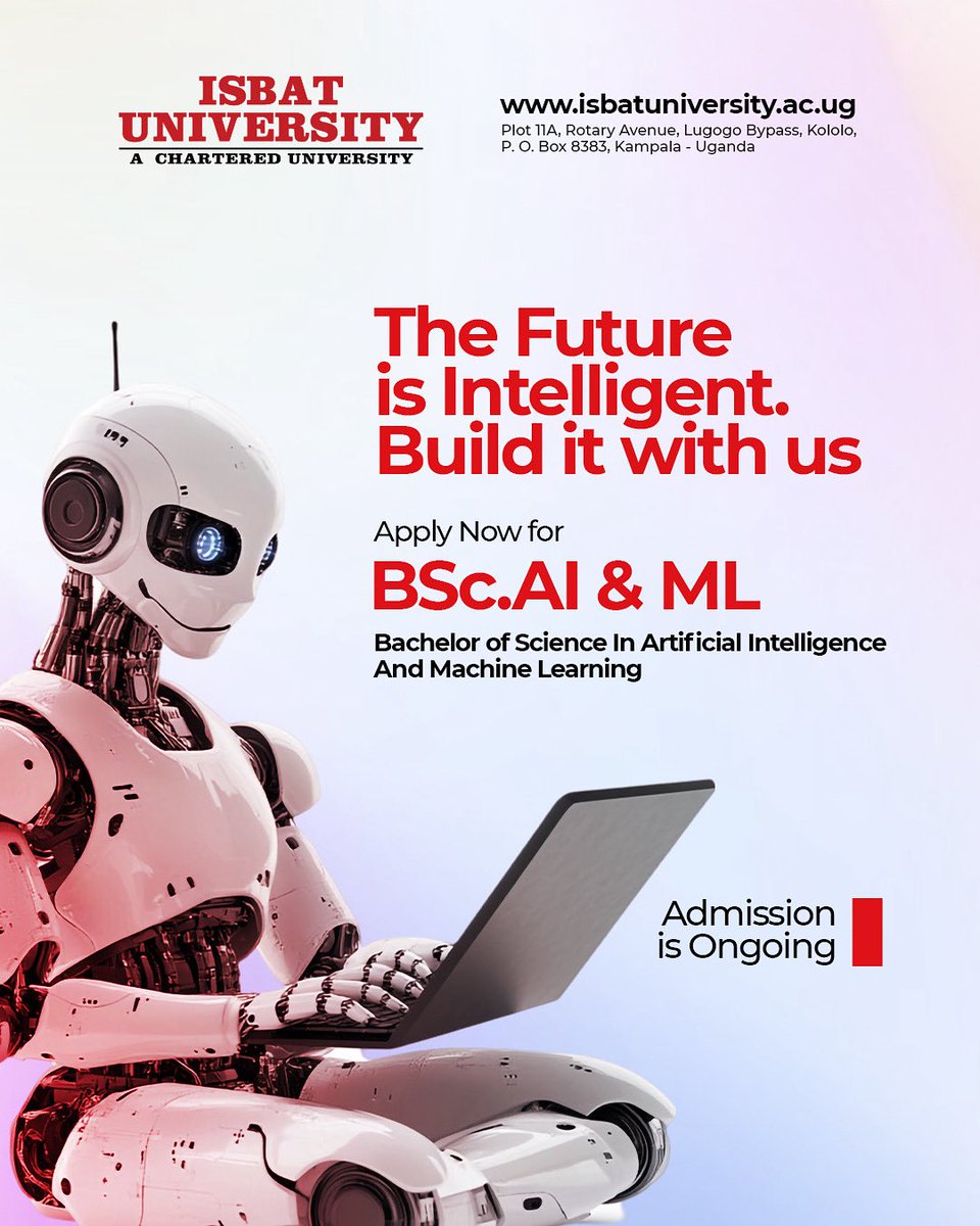 isbatkampala's tweet image. Dreaming of building the next big AI innovation?
BSc in Artificial Intelligence &amp;amp; Machine Learning admissions are OPEN!Let your journey to becoming an AI expert start here. Apply today!
#AIReady #MachineLearning #TechStudents #BScAI #StudyTech #AdmissionsOpen #FutureEngineer