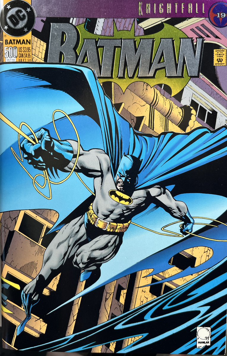 PowerCosmic13_'s tweet image. Some Joe Quesada and 90s chromium goodness for the cover of Batman 500! Love Kevin Nowlan’s inks over Quesada