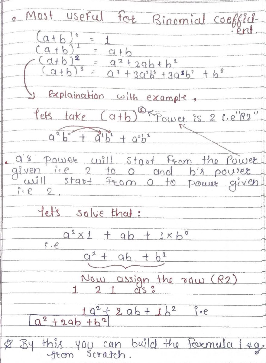 Komalgade7774's tweet image. Basics don’t lie — they just brutally expose who didn’t revise.

🧠 Day 20/336

📌 Pascal’s Triangle (R0–R7)
📌 Binomial Coefficient 
📌 Basics 

Focus? Not just solving.
Understanding.

#NIMCET2025 #MathGrind #StudentLife #PascalTriangle #MCAEntrance #PascalTriangle