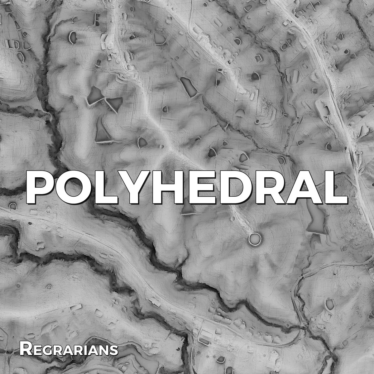 REGRARIANS BASE MAP SERVICE 
~ Polyhedral Map

This custom layer is similar to the Hillshade layer except that it is 3D rendered with surface displacement and ambient occlusion in order to reveal even the smallest features and details present within the available resolution of