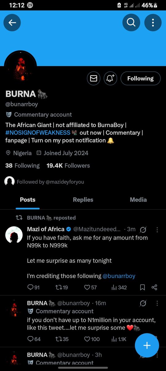 <a href="/Mazitundeeednut/">Mazi of Africa</a> <a href="/bunarrboy/">BURNA 🦍</a> HE IS ONE OF MY BIGGEST FAN SIR
PLEASE PICK ME 900K WILL GO A LONG WAY FOR ME AS A STUDENT, I NEED IT URGENTLY PLEASE 🤲🏾🤲🏾🤲🏾🤲🏾🤲🏾<a href="/bunarrboy/">BURNA 🦍</a>
