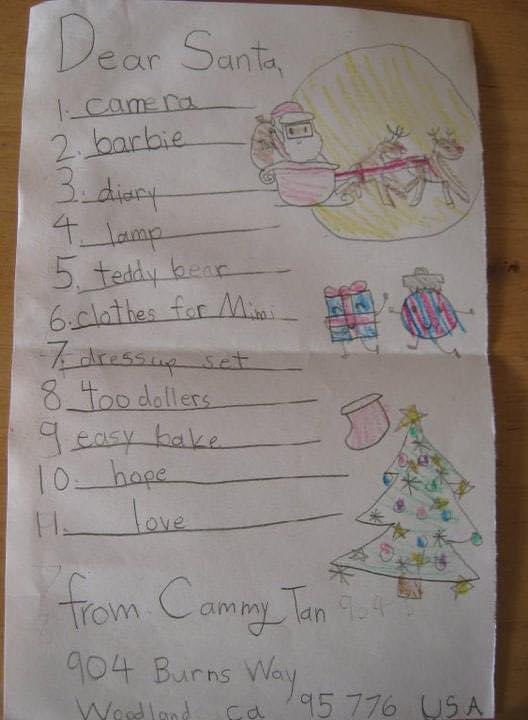 HienTan3's tweet image. When I’m having a hard day, I look at this photo of my daughter’s Christmas wish list from when she was 9, suddenly, all is well again. 🎄💖