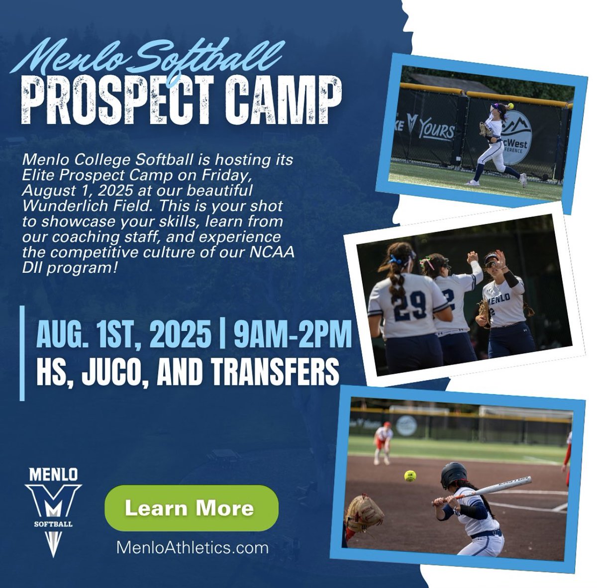 Come join us in a week &amp; half for our 1st Prospect Camp! 🏕️ 

🔗 menlosoftball.totalcamps.com/shop/EVENT