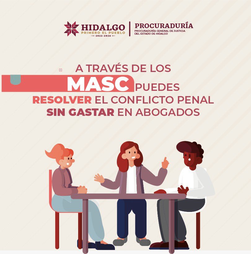 Enfoque_hgo's tweet image. 🔵 ¿Problemas legales? ¡No todo se resuelve en los tribunales!
Conoce los #MASC: Mecanismos Alternativos de Solución de Controversias.
💬 Formas rápidas, económicas y pacíficas de resolver conflictos sin llegar a juicio.
#PGJEH