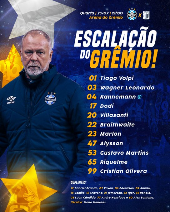 Grêmio está escalado para enfrentar o Alianza Lima-PER