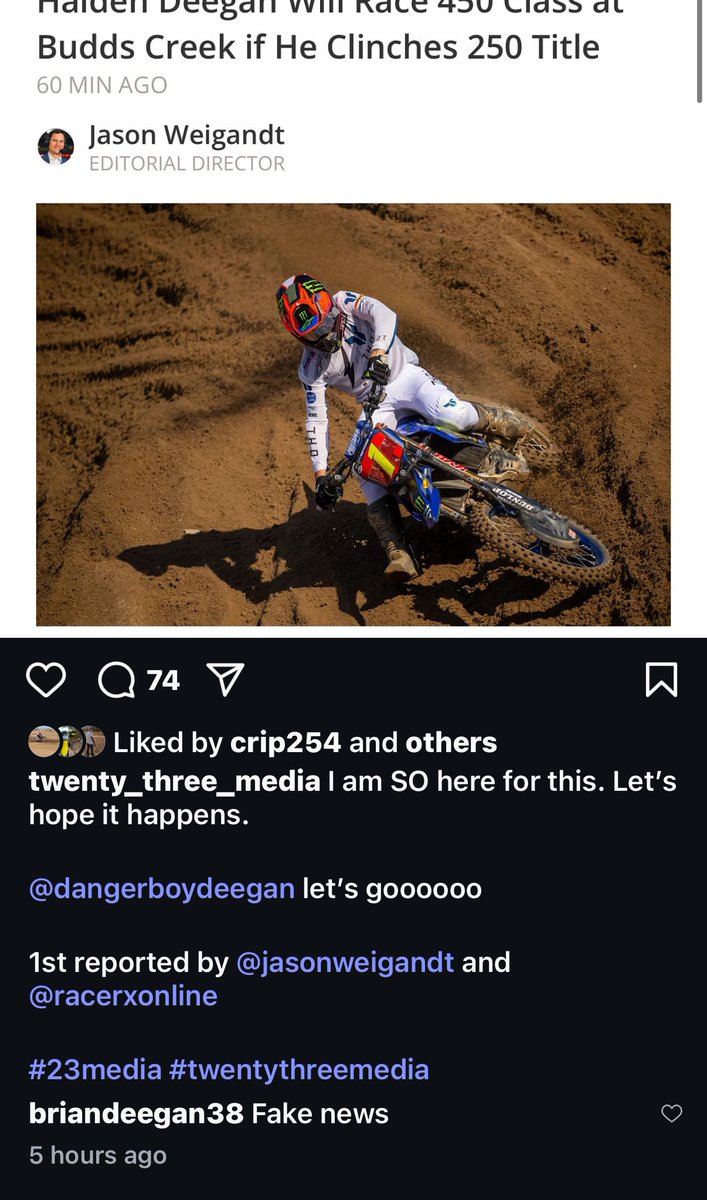 CrossXRutted's tweet image. So Weege posted it then Brian calls it fake news? What’s going here @pulpmx