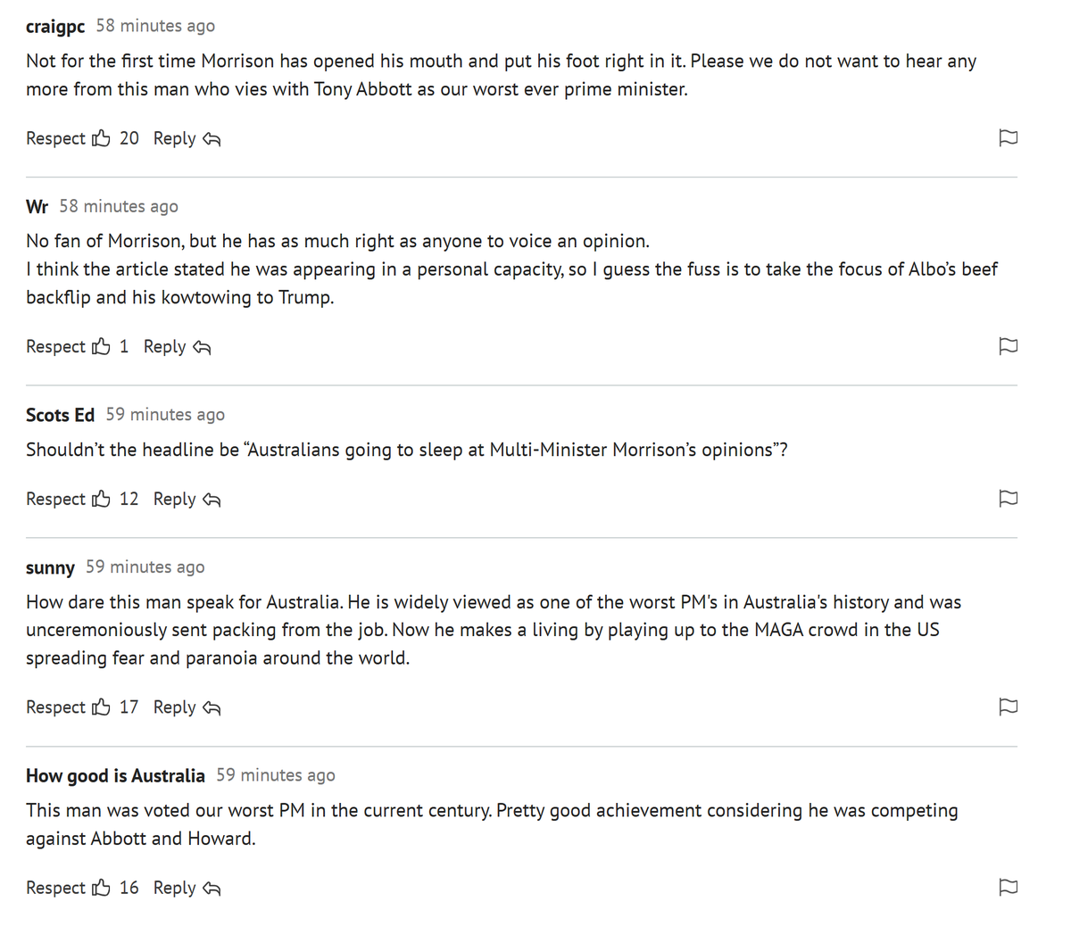 I'm 100% certain the <a href="/smh/">The Sydney Morning Herald</a> and <a href="/theage/">The Age</a> comments section are a blatant CCP psyop. 

My comments on issues related to China are *never published*. 

What appears is page after page of anti-American, pro-China dross.

smh.com.au/world/north-am…