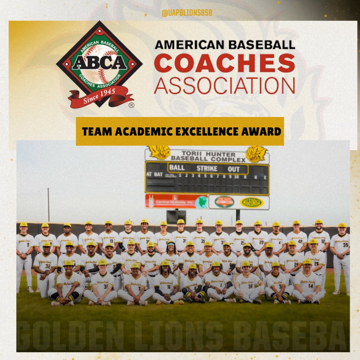 UAPBLionsBSB's tweet image. ๐๐๐๐ ๐ง๐ฒ๐ฎ๐บ ๐๐ฐ๐ฎ๐ฑ๐ฒ๐บ๐ถ๐ฐ ๐๐
๐ฐ๐ฒ๐น๐น๐ฒ๐ป๐ฐ๐ฒ ๐โพ
With a 3.43 GPA, our Golden Lions are getting it done in the classroom and on the field. Proud to be the only SWAC program on the 2024โ25 ABCA list! ๐ช๐ฝ