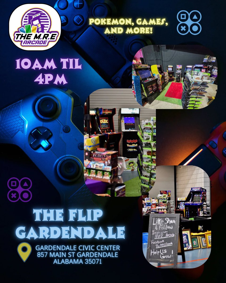 FlipTradeShow's tweet image. @mre_arcade will be at our Gardendale show! If you love playing retro videos and more they are the ones to check out! Come by and get the GAMES on!
If You or Know Someone that would like to become a vendor at our next show!
Please Email US
Email- TheFlipTradeShow@Gmail.com