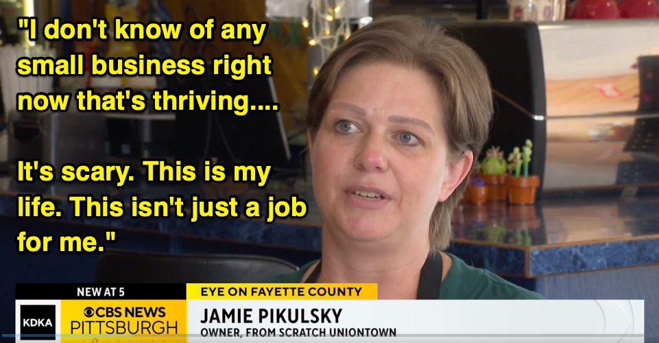 USCostCoalition's tweet image. &quot;It&apos;s scary.  This is my life.  This isn&apos;t just a job for me.&quot; 

After 20 years as a teacher, Jamie Pikulsky opened From Scratch Uniontown.  She wants to keep prices low to compete with corporate coffee chains, but tariffs are raising her costs.  @KDKA 

cbsnews.com/pittsburgh/new…
