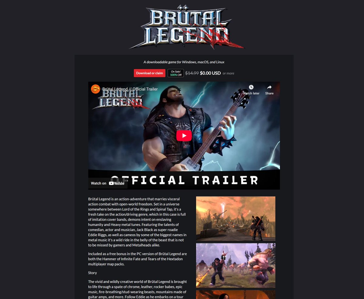 doublefine.itch.io/brutal-legend

Free brutal legend for 666 minutes