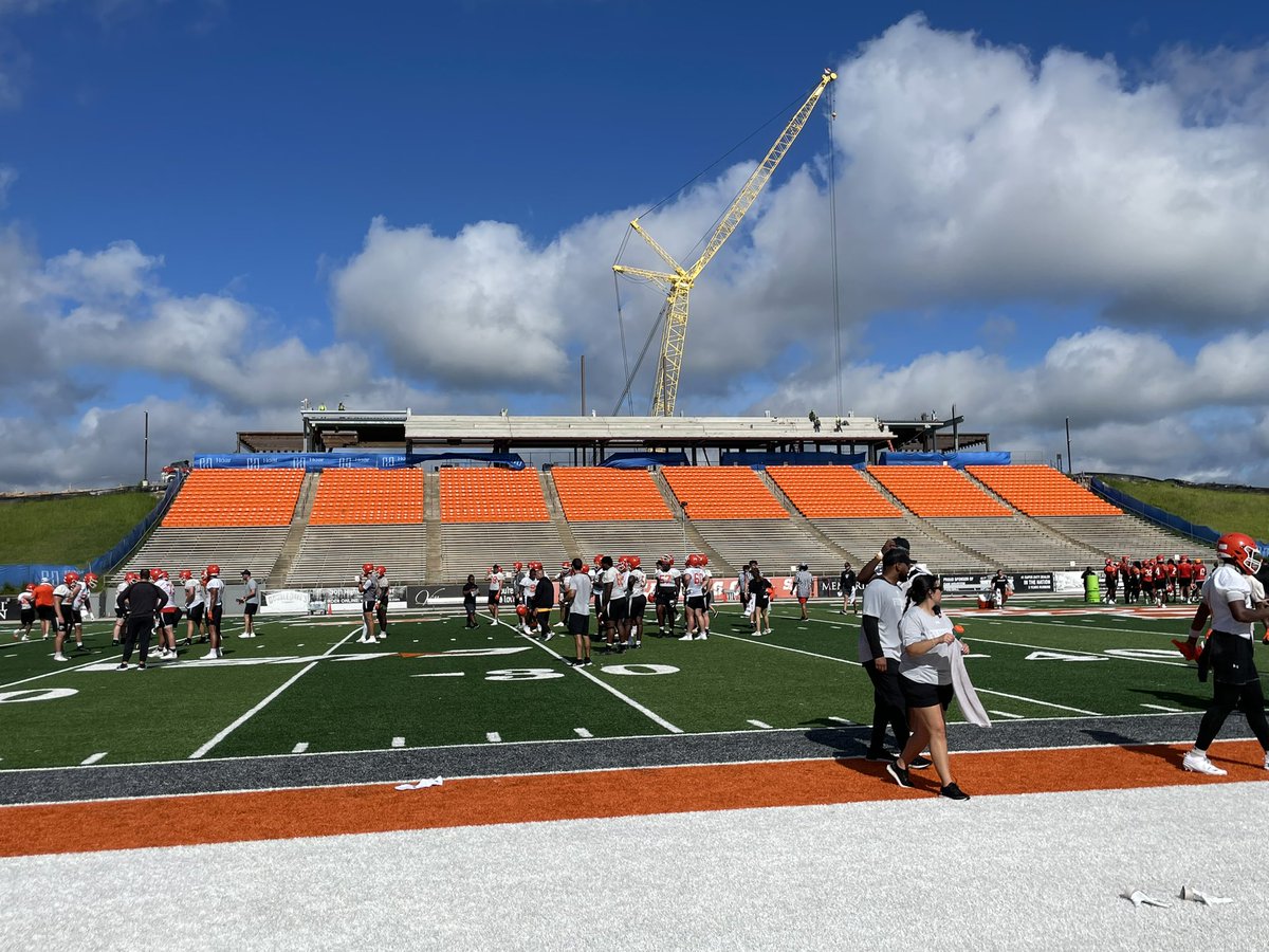 A view of the construction of the new press box from field level this morning. 
 
#EatEmUpKats