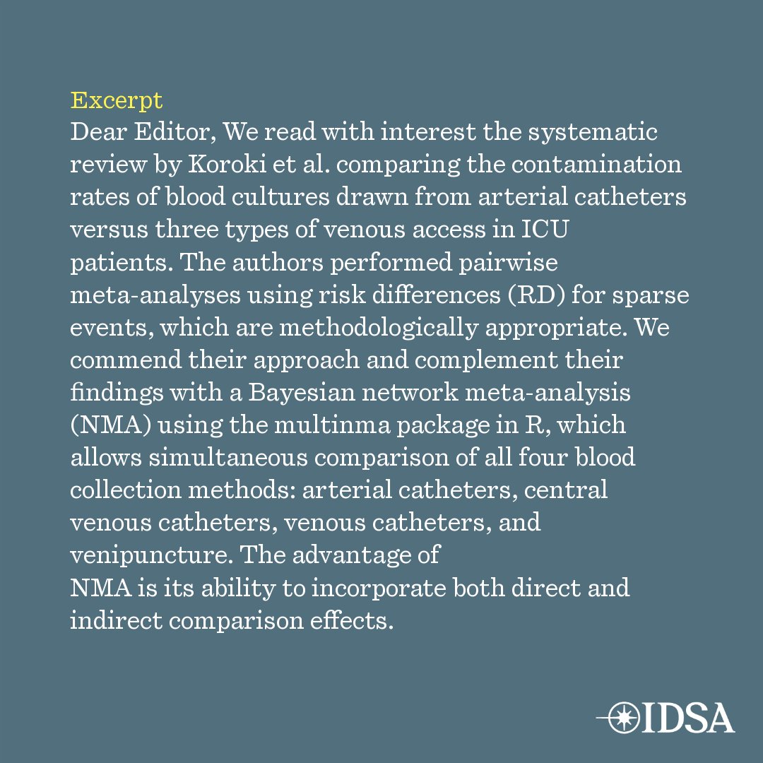 CIDJournal's tweet image. Bayesian Network Meta-analysis Provides Comprehensive Comparison of Blood Culture Contamination Rates
✅ Just Accepted
🔗 bit.ly/3IHLagH