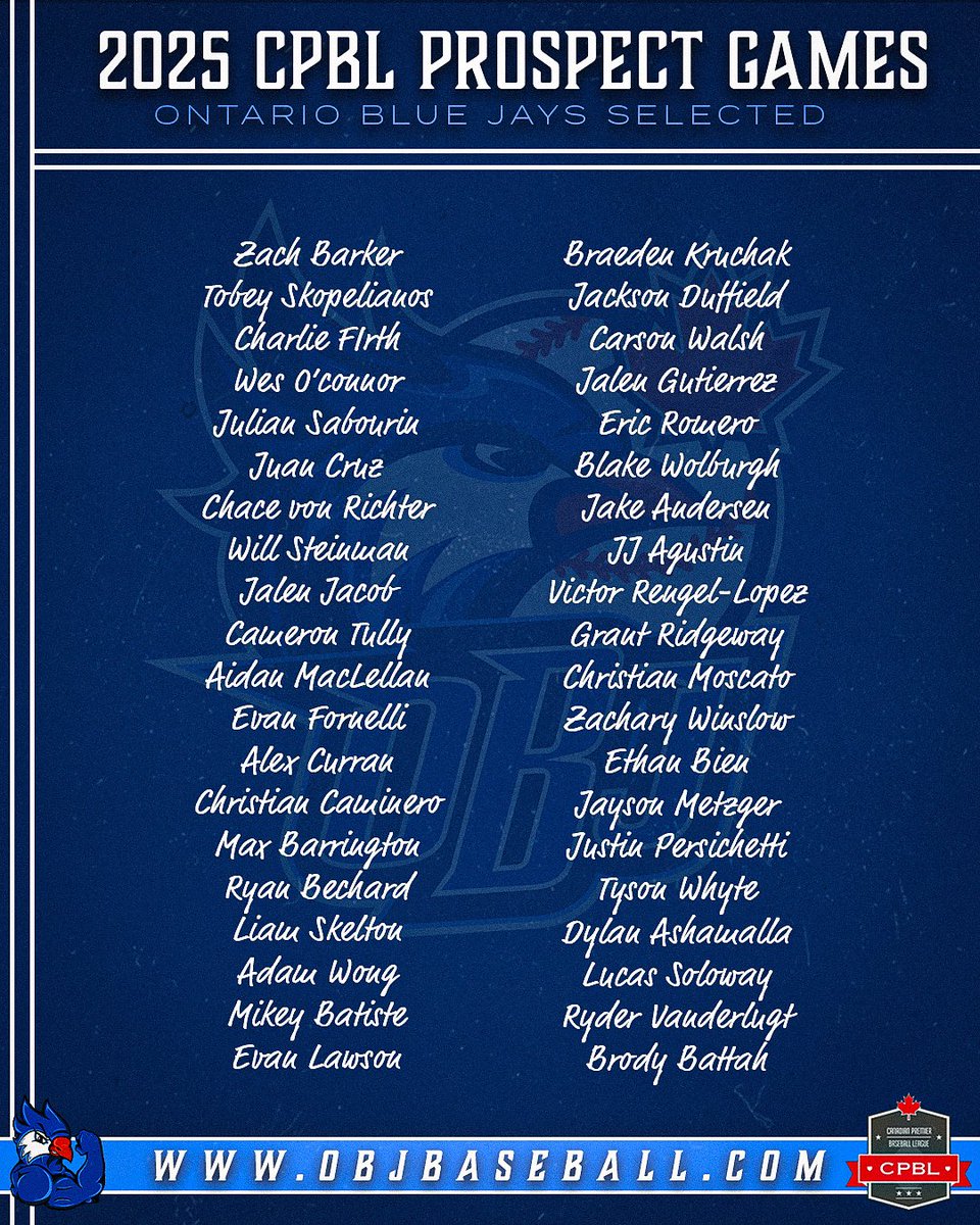 OntarioBlueJays's tweet image. 4️⃣0️⃣ Ontario Blue Jays will represent at the 2025 CPBL Prospect Games starting August 1st!
#OBJFam