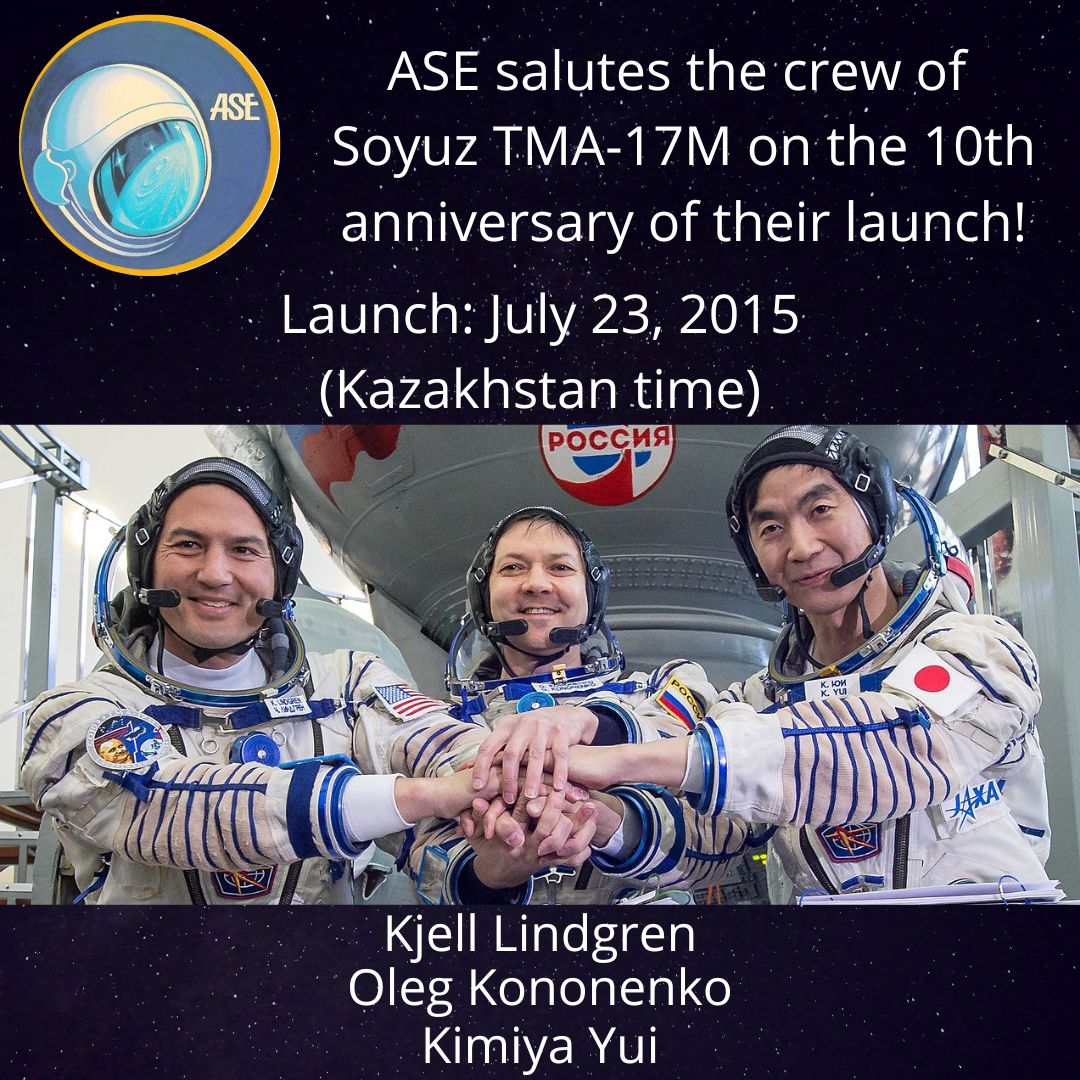 ASE_Astronauts's tweet image. #OTD (Kazakhstan time) 10 years ago ✨
Soyuz TMA-17M launched on July 23, 2015, with ASE members @astro_kjell and @Astro_Kimiya aboard.
Fun fact: @JAXA_en astronaut Kimiya Yui will be returning to space soon aboard #Crew11 (currently scheduled to launch NET July 31)!