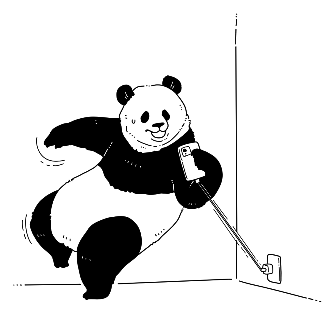 _wakuta's tweet image. #今日のパンダ
充電してるの忘れて歩いたらビィンッってなったパンダ。