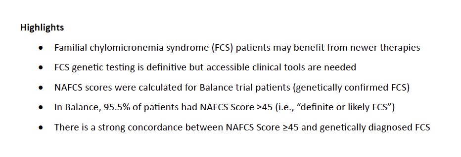 Lpa_Doc's tweet image. How does one diagnose Familial Chylomicronemia Syndrome (FCS)? This paper from @ionispharma with collaborators Drs Brown, Moulin, Gaudet and Hegele shows strong concordance of the NAFCS score using Balance trial genetics data.
sciencedirect.com/science/articl…