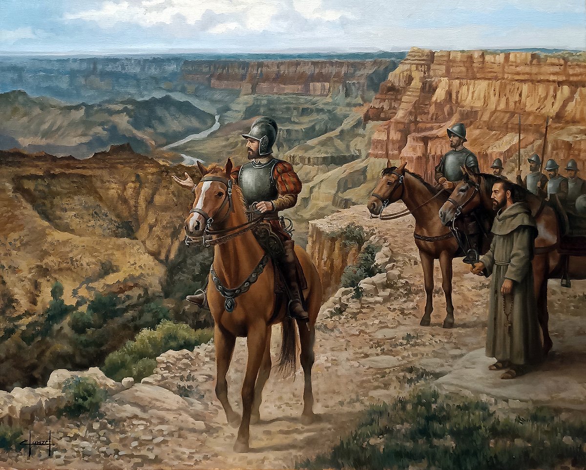 ArtClauzel's tweet image. “El descubrimiento del Gran Cañón del Colorado en 1540"
García López de Cárdenas,( nacido en Llerena- Badajoz).
Obra del pintor José Ferre Clauzel, esta pintura forma parte de la serie dedicada a los grandes conquistadores y exploradores extremeños.
