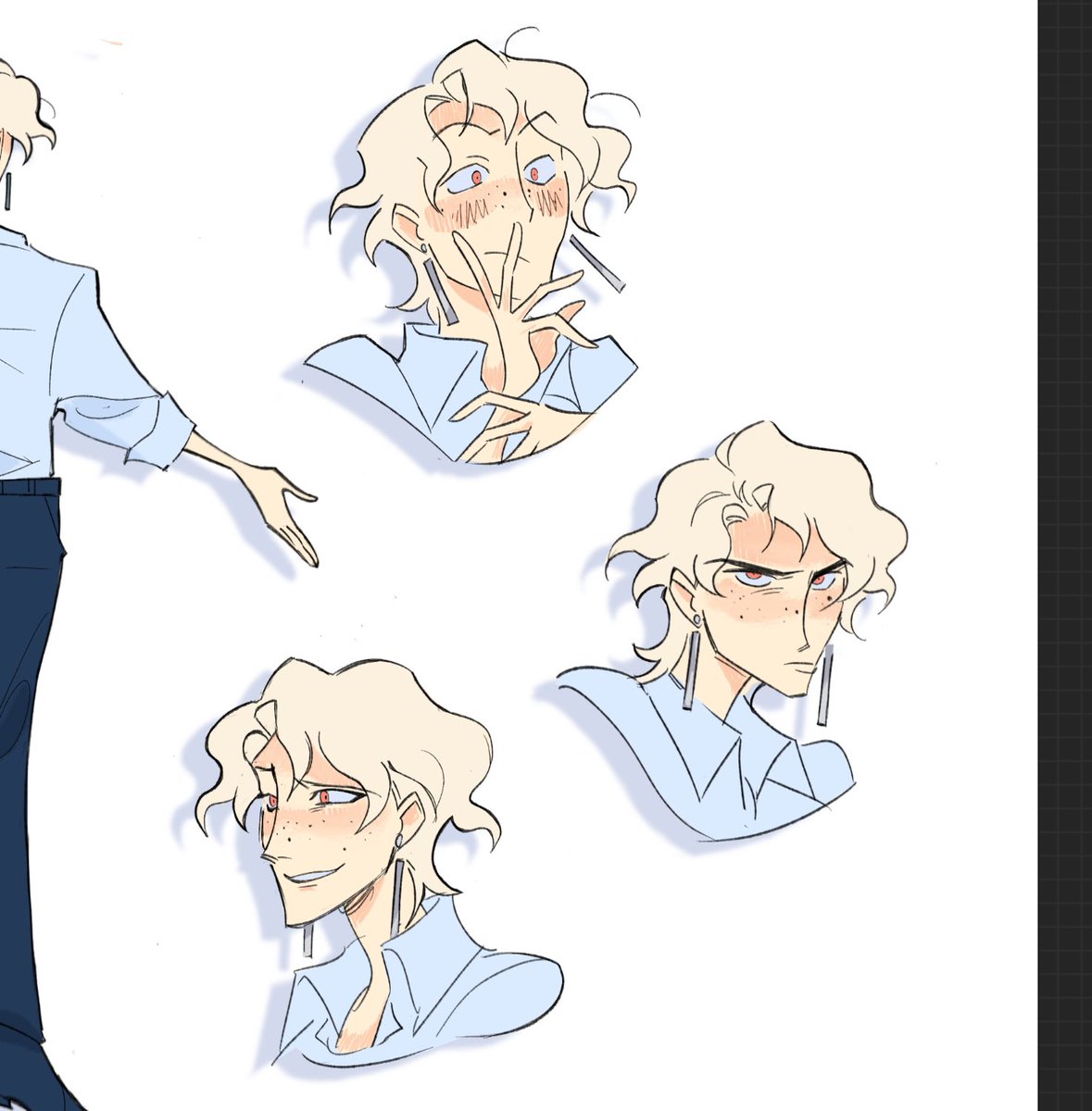Duvetbox's tweet image. Some expressions from Arrian’s finished character sheet:D (he’s such a drama queen) #oc #ocart
