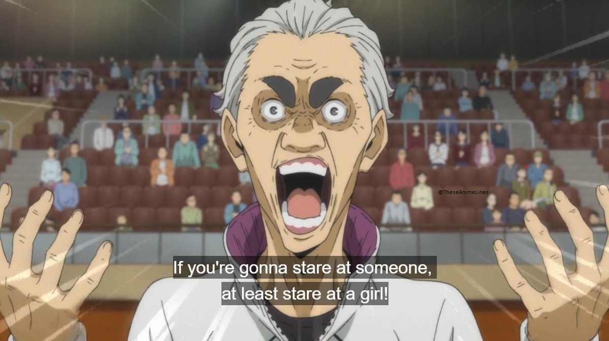 TheseAnimeLines's tweet image. If you're gonna stare at someone, at least stare at a girl!
~ Washijou Tanji || Haikyuu!!
#AniTwt