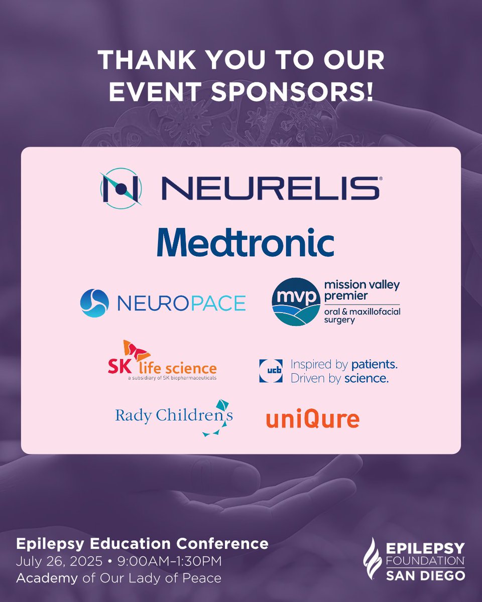Epilepsy Foundation of San Diego (@epilepsysd) on Twitter photo On behalf of the #EpilepsySD community, we extend our thanks to the event sponsors of our 2025 Epilepsy Education Conference!
Join us on Sat, Jul 26, in #SanDiego to learn about #epilepsy therapies our sponsors are exploring. Register today! runsignup.com/Race/CA/SanDie… On behalf of the #EpilepsySD community, we extend our thanks to the event sponsors of our 2025 Epilepsy Education Conference!
Join us on Sat, Jul 26, in #SanDiego to learn about #epilepsy therapies our sponsors are exploring. Register today! runsignup.com/Race/CA/SanDie…