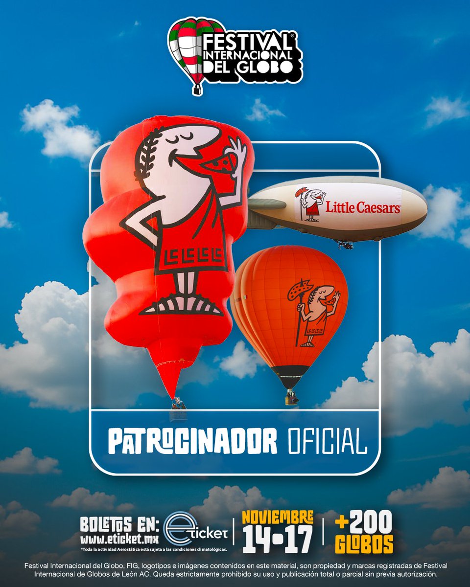 Festival Internacional del Globo León, Mx. (@figleon) on Twitter photo 🍕|El sabor de la Pizza Pizza, llega a las alturas...
¡Bienvenido <a href="/littlecaesarsmx/">Little Caesars Pizza</a> al Festival Internacional del Globo como Patrocinador Oficial!
¡Nos vemos del 14 al 17 de noviembre!
#FestivalDelGlobo2025 | #littlecaesars 🍕|El sabor de la Pizza Pizza, llega a las alturas...
¡Bienvenido <a href="/littlecaesarsmx/">Little Caesars Pizza</a> al Festival Internacional del Globo como Patrocinador Oficial!
¡Nos vemos del 14 al 17 de noviembre!
#FestivalDelGlobo2025 | #littlecaesars