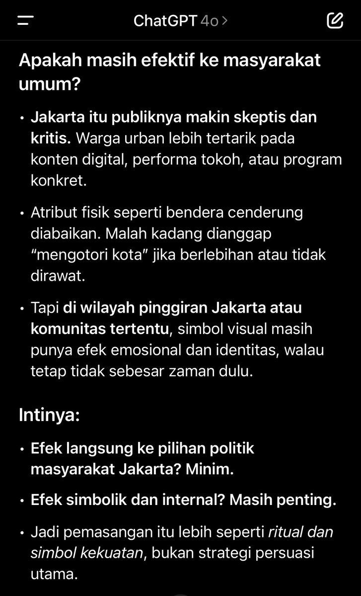 Nanya ke ChatGPT kenapa kalo ada partai politik ulang taun atau mau kongres, bendera atau umbul-umbulnya banyak bener. Emang masih ngefek di Jakarta? Berikut jawabannya: