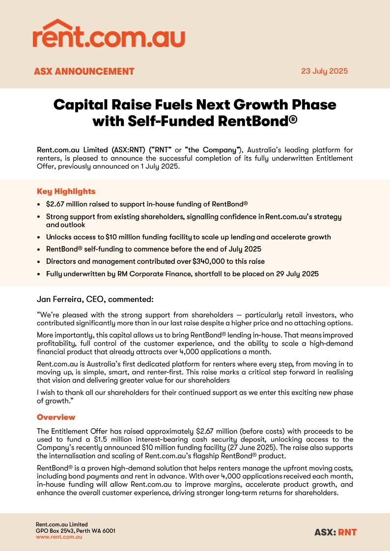 Capital Raise to Fuel Next Phase of Growth Closes $RNT - bit.ly/4kV65uc