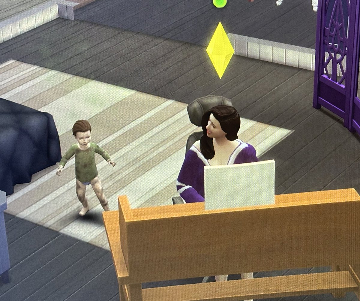 m0th3rhahn's tweet image. not now honey, mommy’s busy playing video games. (i swear he was clean before bed)