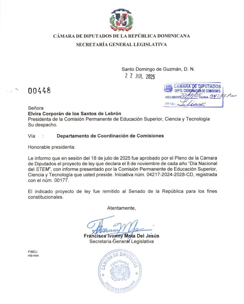 Vicente Sánchez Henríquez (@vicentesh_) on Twitter photo Gracias al Senador <a href="/OmarLFernandez/">Omar Fernández</a> por unirse a nuestra iniciativa de impulsar los STEM en RD. El 18 de julio logramos la aprobación del “Proyecto de Ley que declara el 8 de noviembre de cada año como el Día Nacional
STEM en la República Dominicana” para promover la educación Gracias al Senador <a href="/OmarLFernandez/">Omar Fernández</a> por unirse a nuestra iniciativa de impulsar los STEM en RD. El 18 de julio logramos la aprobación del “Proyecto de Ley que declara el 8 de noviembre de cada año como el Día Nacional
STEM en la República Dominicana” para promover la educación