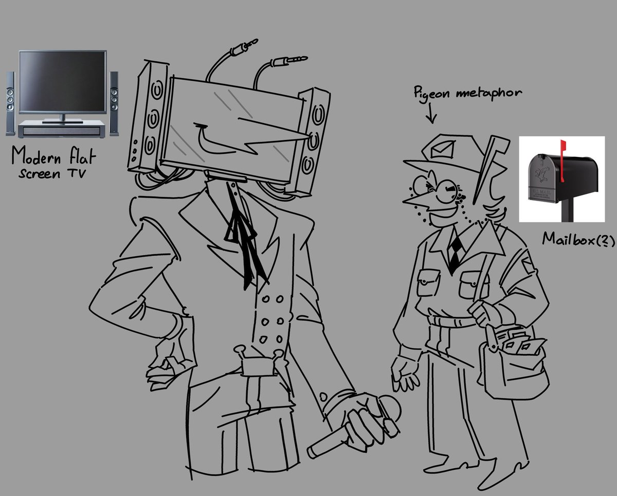 scarily_lacking's tweet image. Swapping Tenna and Spamton’s “age” :)
Tenna is a modern flat screen TV and Spamton is now a plain old mailbox/mailman. Don’t know if this makes sense in-universe but it’s a fun idea.
#deltarune #spamton